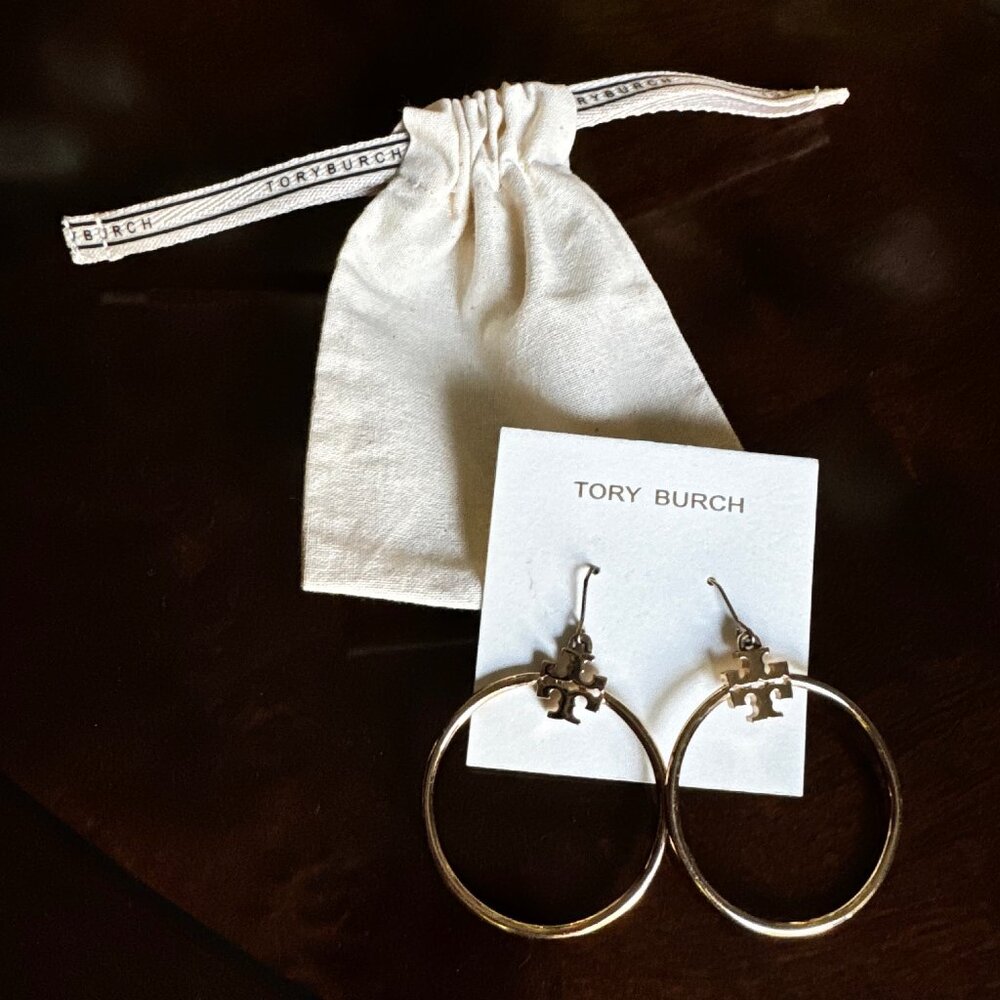 Tory Burch Gold Hook Earrings | Elegant Logo Drop Earrings